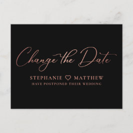 Ändra datum Elegant Rosa Guldskrift Svart Meddelande Vykort