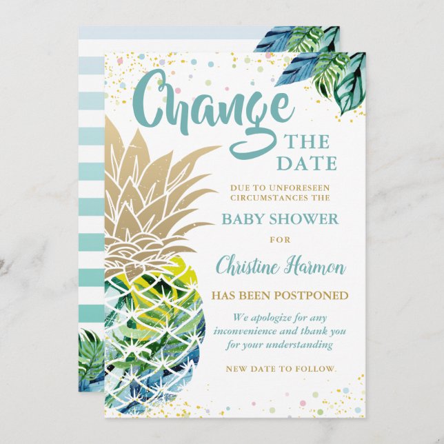 Ändra datum för meddelande om ananas babyvisningsp inbjudningar (Fram/baksida)