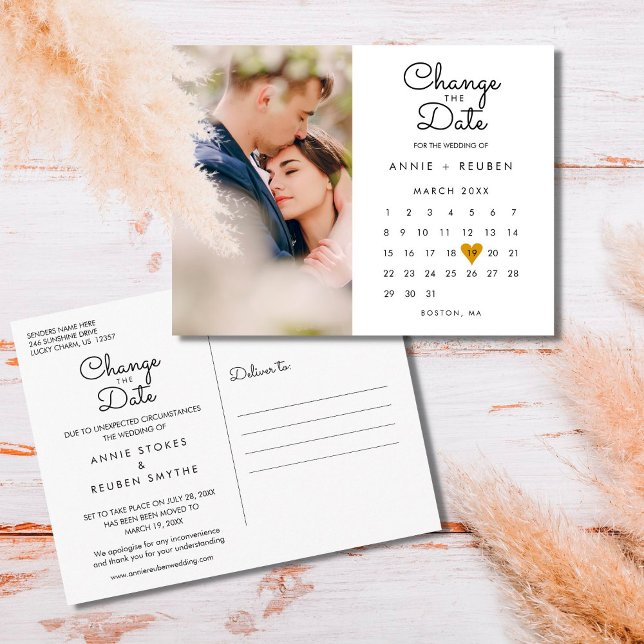 Ändra datum kalender guld hjärta foto vykort (Skapare uppladdad)