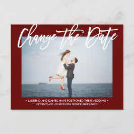 ÄNDRA DATUM Modern burgundisk kalligrafi foto Meddelande Vykort