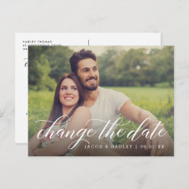 Ändra datum Modern kalligrafi Bröllopsfoto Meddelande Vykort