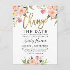 Ändra Datum Rosa Blommig Guldskrift Vykort