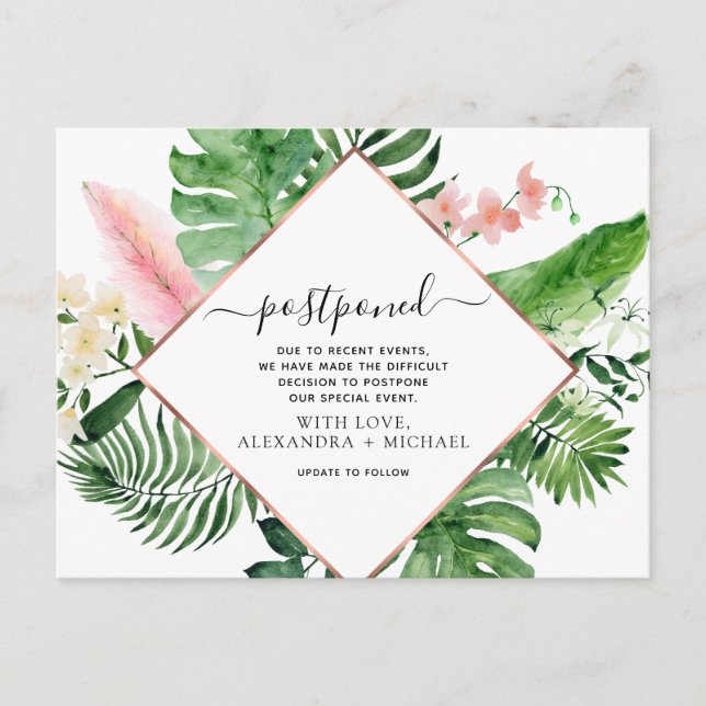 Ändra datumet för uppskjutet tropiskt Handflatan Meddelande Vykort (Framsida)