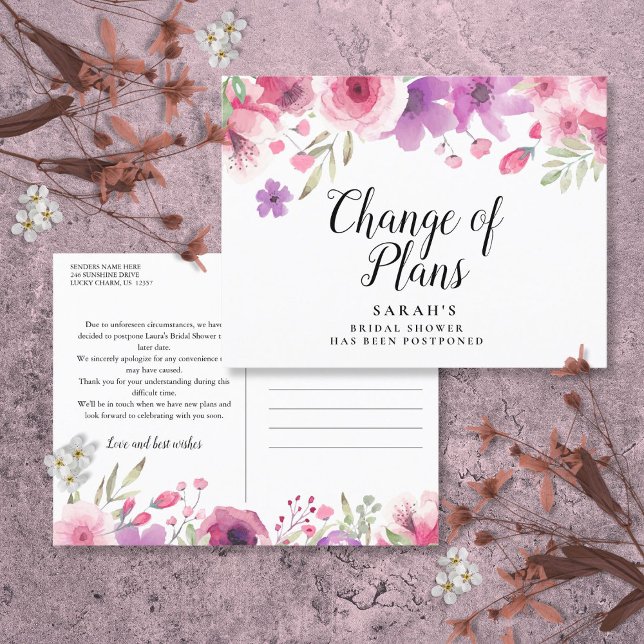 Ändra datumet försenat inställt evenemang blommor meddelande vykort (Change the Date Postponed Cancelled Event Floral Announcement Postcard)