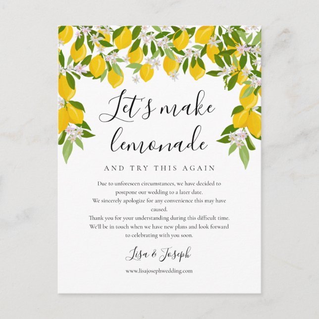 Ändra datumet Uppskjutet Inställt Citroner Foto Vykort (Framsida)