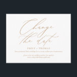 Ändra datumminimalistisk modern kalligrafi Guld Vykort<br><div class="desc">Uppdatera dina gäster med informationen om din omschemalagda eller uppskjutna händelse med detta minimalistiska och moderna vykort som innehåller ett modernt kalligrafiskt skript. Alla färger kan redigeras. Sluta med min affär för att se mer så här.</div>