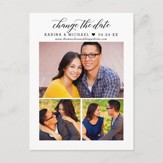 Ändra datummodern fotokollage för svart skript meddelande vykort (Framsida)