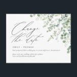 Ändra datumskriptet Eucalyptus vattenfärg Vykort<br><div class="desc">Uppdatera gästerna med information om din omschemalagda eller uppskjutna händelse med detta minimalistiska och moderna vykort med moderna kalligrafiskript och vattenfärgseukalyptus. Sluta med min affär för att se mer så här.</div>