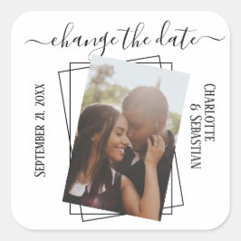 Ändra datumtypografifoto Bröllop Fyrkantigt Klistermärke