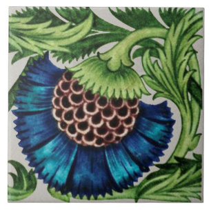 Andra delen av Repro Antique De Morgan Blue-Blommi Kakelplatta