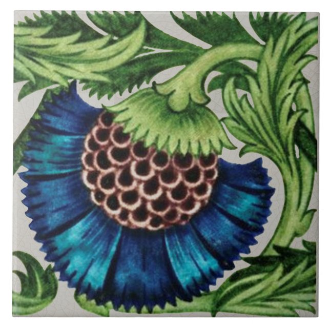 Andra delen av Repro Antique De Morgan Blue-Blommi Kakelplatta (Framsidan)