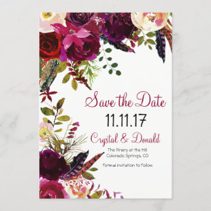 ÄNDRA FÄRG - Blommig Save the Date-inbjudan Spara Datumet