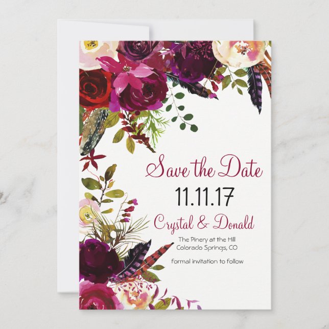 ÄNDRA FÄRG - Blommig Save the Date-inbjudan Spara Datumet (Framsida)