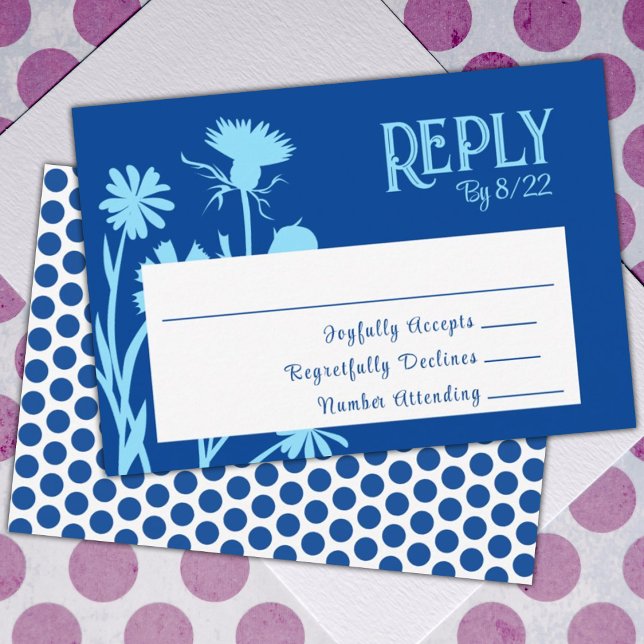 Ändra Färg i Blåa blommor OSA kort (royal blue floral bat mitzvah reply rsvp enclosure card cute polka dots and flowers blue)