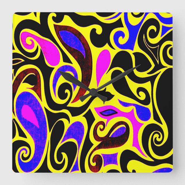 Ändra Färg Wacky Retro Swirl Fyrkantig Klocka (Framsida)