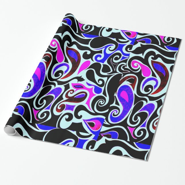 Ändra Färg Wacky Retro Swirl Presentpapper (Utrullad)