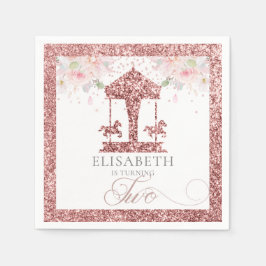 Andra födelsedag Carousel Blommigt Glitter Pappersservett