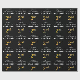 Andra födelsedag: Elegant, svart, faux Guld-utseen Presentpapper