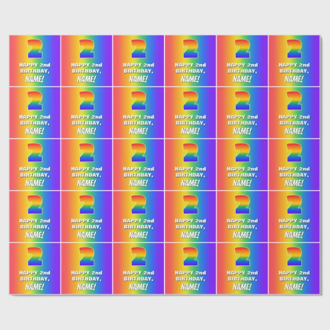 Andra födelsedag: färgstark, Roligt Rainbow Mönste Presentpapper (Platt)