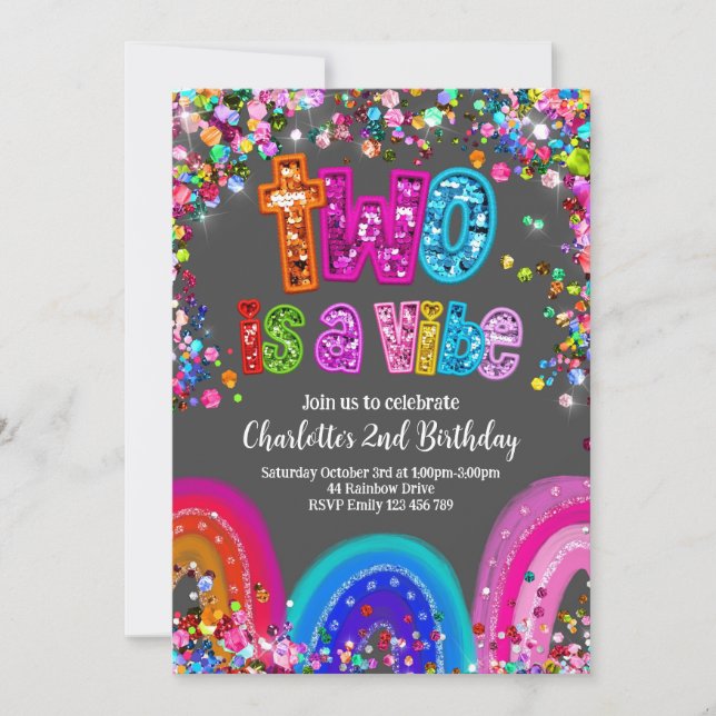 Andra födelsedag flickor Glitter Party Inbjudan (Framsida)