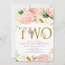 Andra födelsedag,  rosa guld blommigt elegant inbjudningar