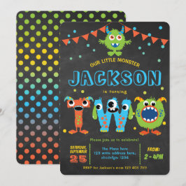Andra födelsedag, sött, lilla monster party-chalkb inbjudningar