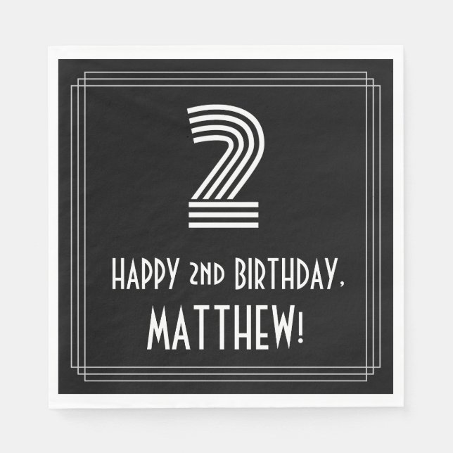 Andra födelsedagen: Art Deco Inspired Titta "2" +  Pappersservett (Framsidan)