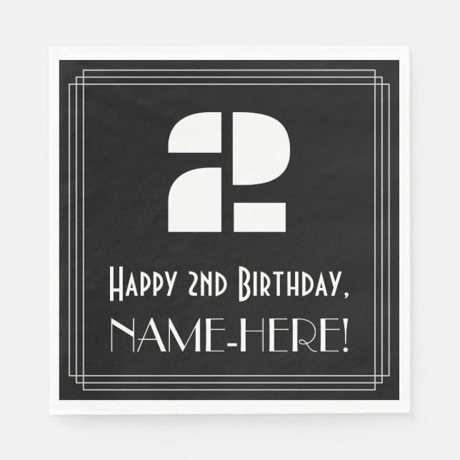 Andra födelsedagen: Art Deco Inspired Titta "2" +  Pappersservett (Framsidan)