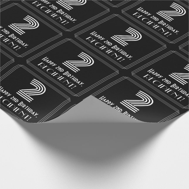 Andra födelsedagen: Art Deco Inspired Titta "2" w/ Presentpapper (Hörn)