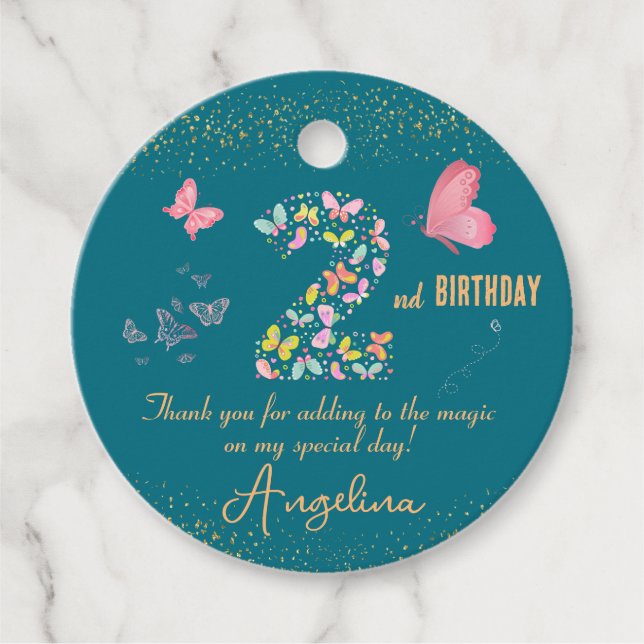 Andra födelsedagen: "Butterfly Kisses & Thankful Ö Gåvor Etiketter (Framsida)