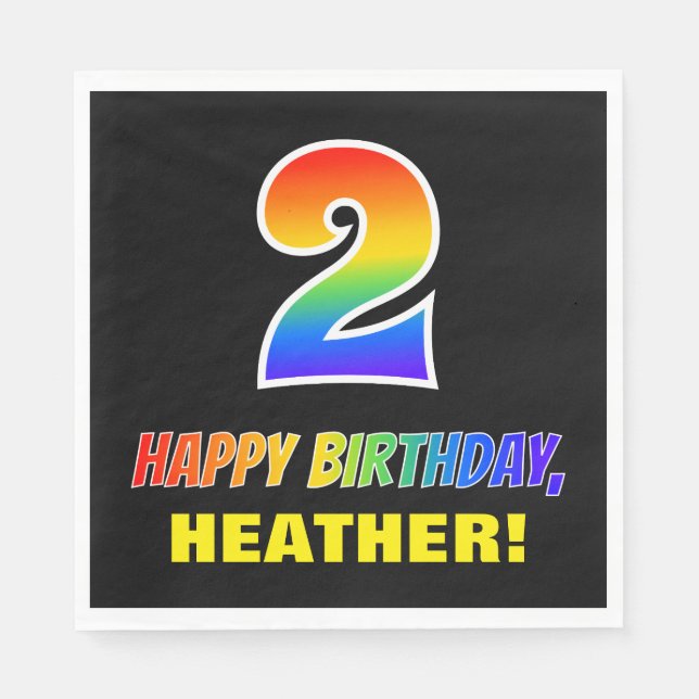 Andra födelsedagen: fetstil, Roligt, enkel, regnbå Pappersservett (Framsidan)