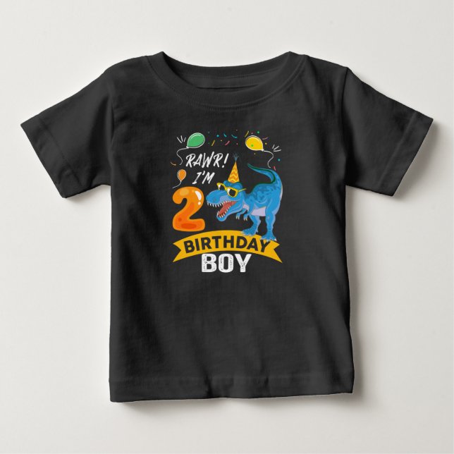 Andra födelsedagen Gift Boy T Rex Dinosaur 2 år ga Shirt (Framsida)