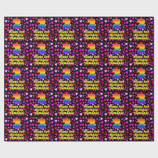 Andra födelsedagen: Loving Hearts Mönster, Regnbåg Presentpapper (Seam)