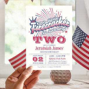 Andra födelsedagen Patriotic One Little Firecracke Inbjudningar