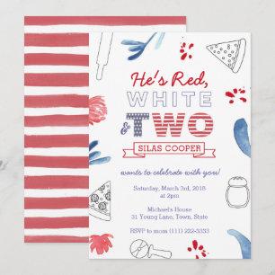 Andra födelsedagen: Pizza Party Red White och Blue Inbjudningar