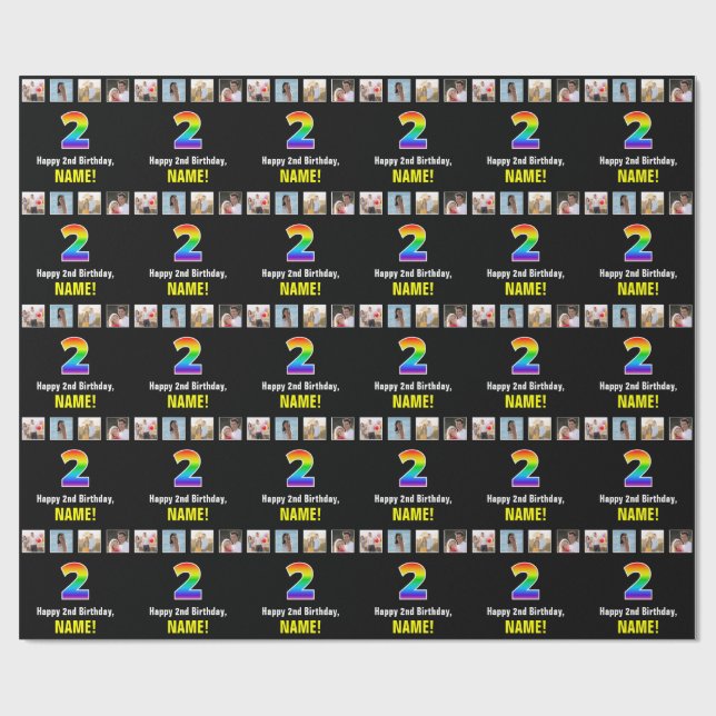 Andra födelsedagen: regnbåge "2"; Anpassningsbar F Presentpapper (Platt)