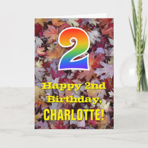 Andra födelsedagen; Rustic Höst löv; Regnbåge "2" Kort
