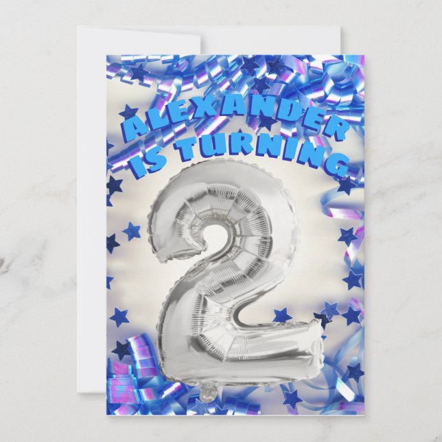Andra födelsedagen Silver och Blå ålder 2 pojkar P Inbjudningar (Framsida)