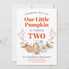 Andra födelsedagen: vår lilla pumpkin Watercolor F Inbjudningar