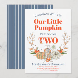 Andra födelsedagen: vår lilla pumpkin Watercolor F Inbjudningar