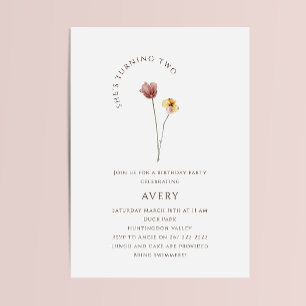 Andra Födelsedagsfesten av färgämnet Wildblomma Inbjudningar