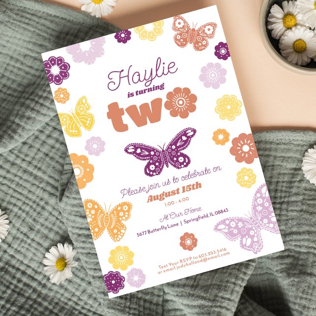 Andra Födelsedagsfesten Retro Butterfly Birthday Inbjudningar (Retro Butterfly Birthday Invitation)