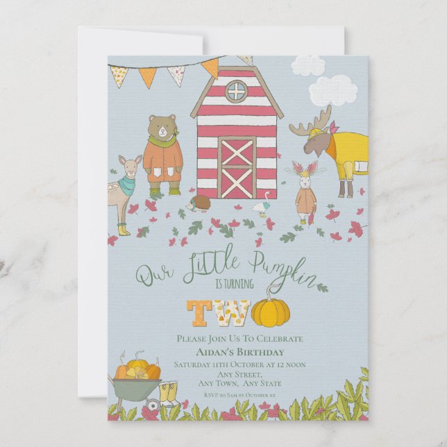 Andra inbjudan till Fall Forest Friends på födelse (Framsida)