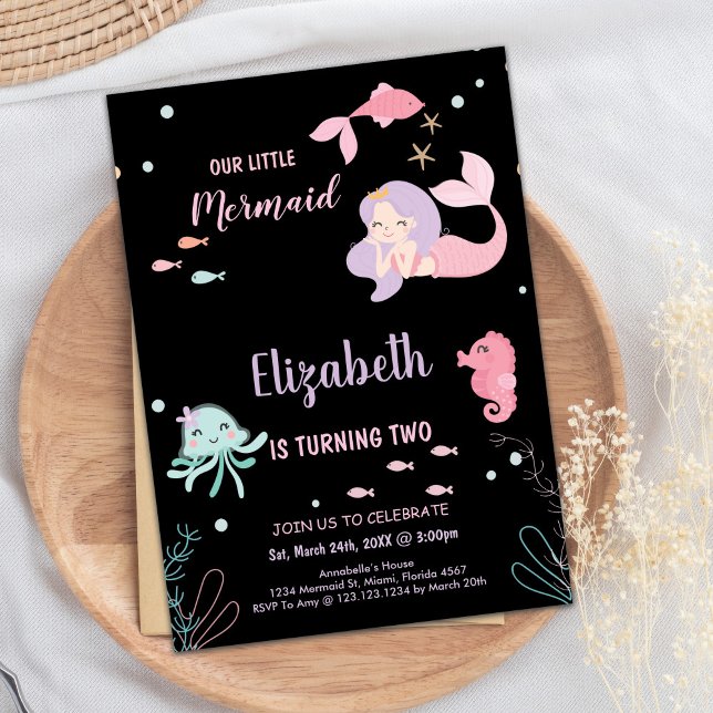 Andra inbjudan till vår lilla Rosa sjöjungfru på f (2nd Our Little Pink mermaid Birthday Invitations)