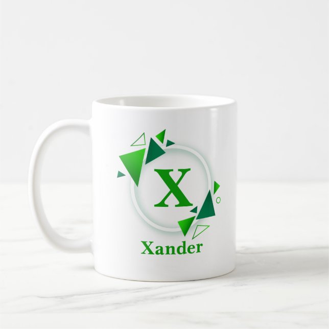 Ändra initial bokstav namn Grön Vit Cirkel X Y Z Kaffemugg (Vänster)
