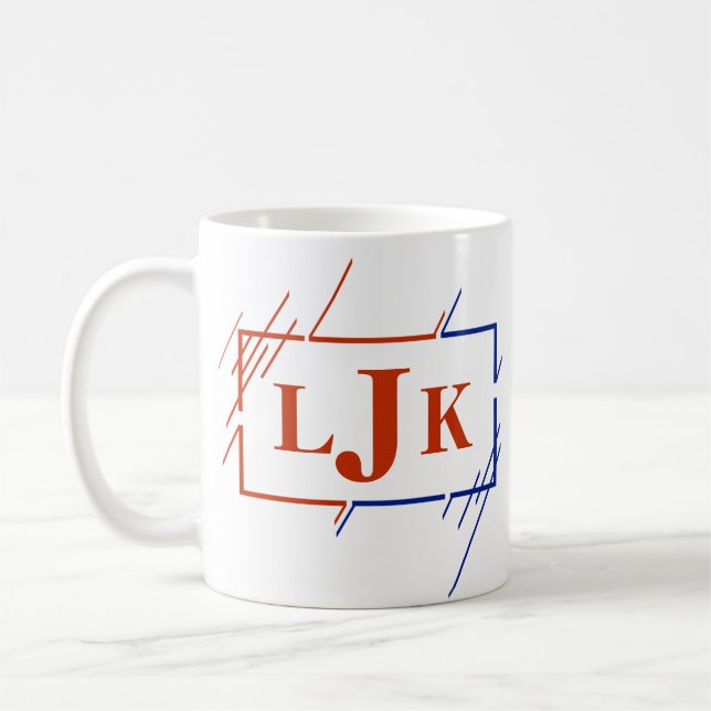 Ändra inledande monogram Blåblå streck i J K L Kaffemugg (Vänster)