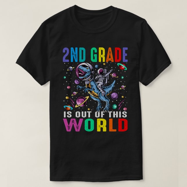 Andra Klass är utanför denna världsastronaut Dinos T Shirt (Design framsida)