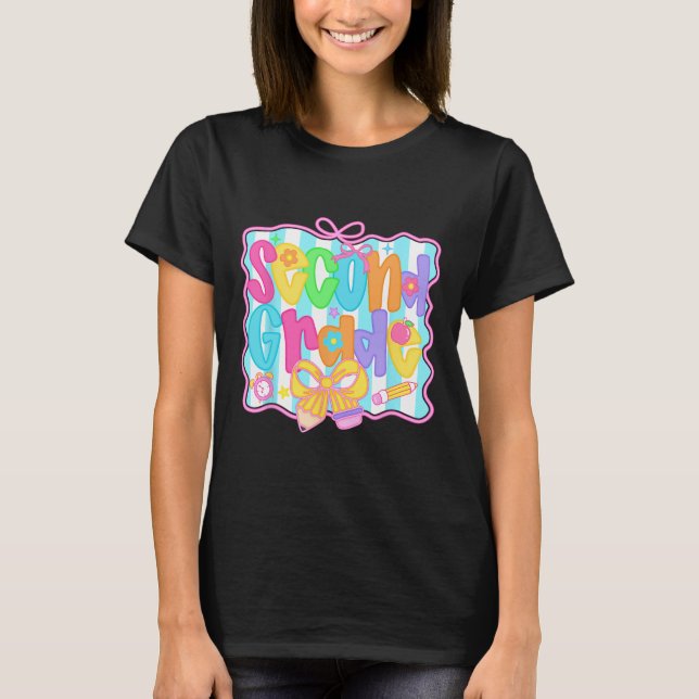 Andra klass flickor tillbaka till skolan Bow Söt C T Shirt (Framsida)