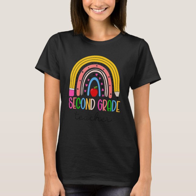 Andra Klass-läraren Back to school Boho Rainbow L T Shirt (Framsida)