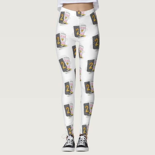 Andra Klass-läraren Black Preppy Notebook Coffee Leggings (Framsida)
